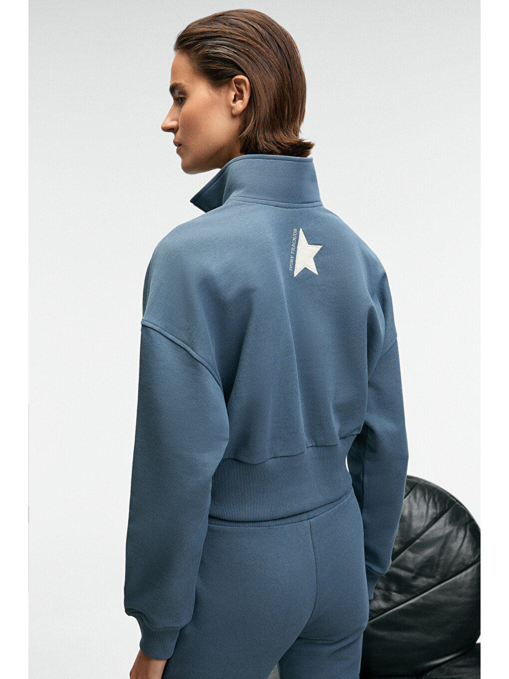 Thalıa Kadın Arka Baskılı Ve Patch Detaylı Fermuarlı Dik Yakalı Petrol-mavi Sweatshirt-4