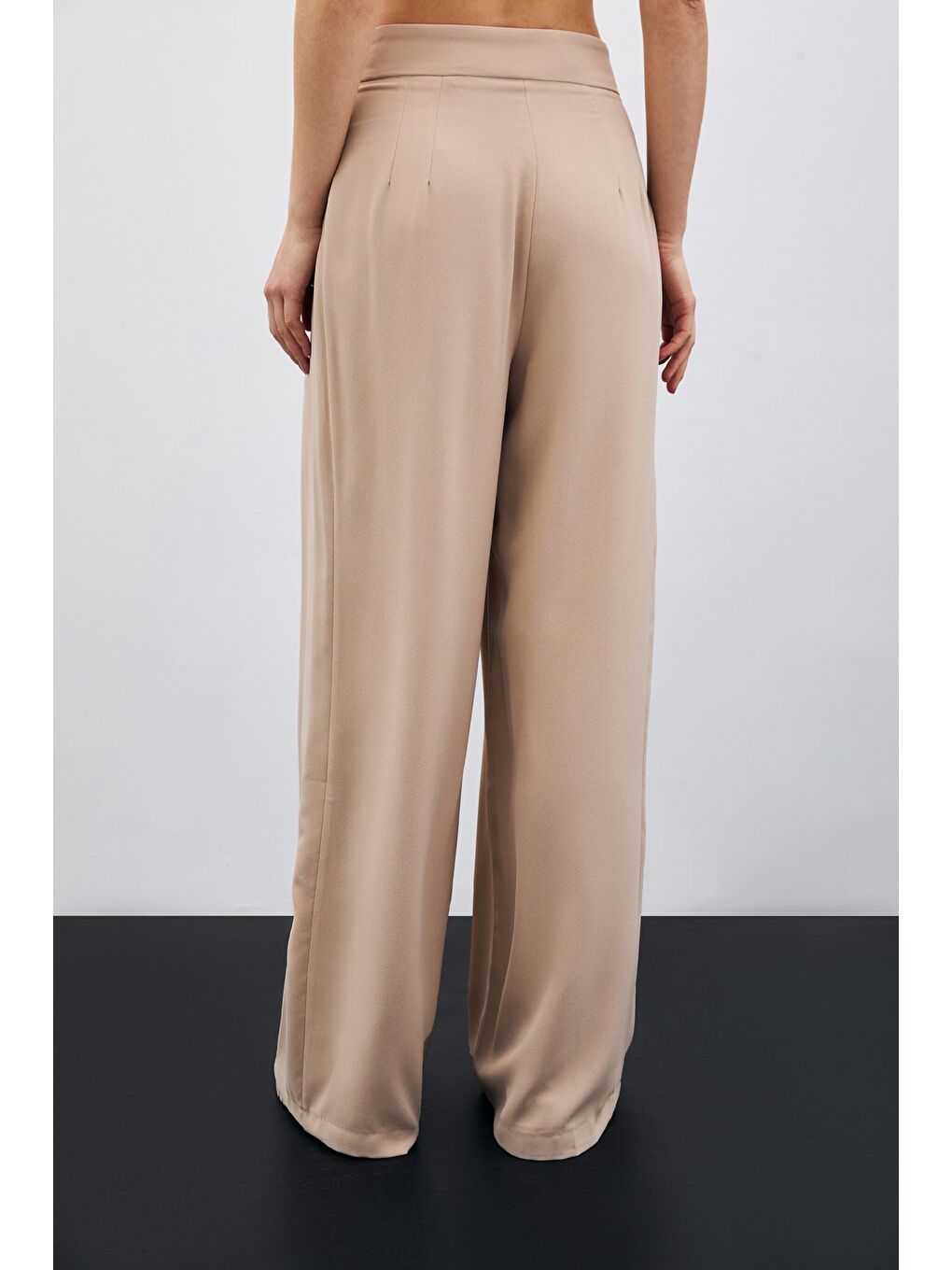 Yüksek Bel Bol Paça Pantolon - Bej-7