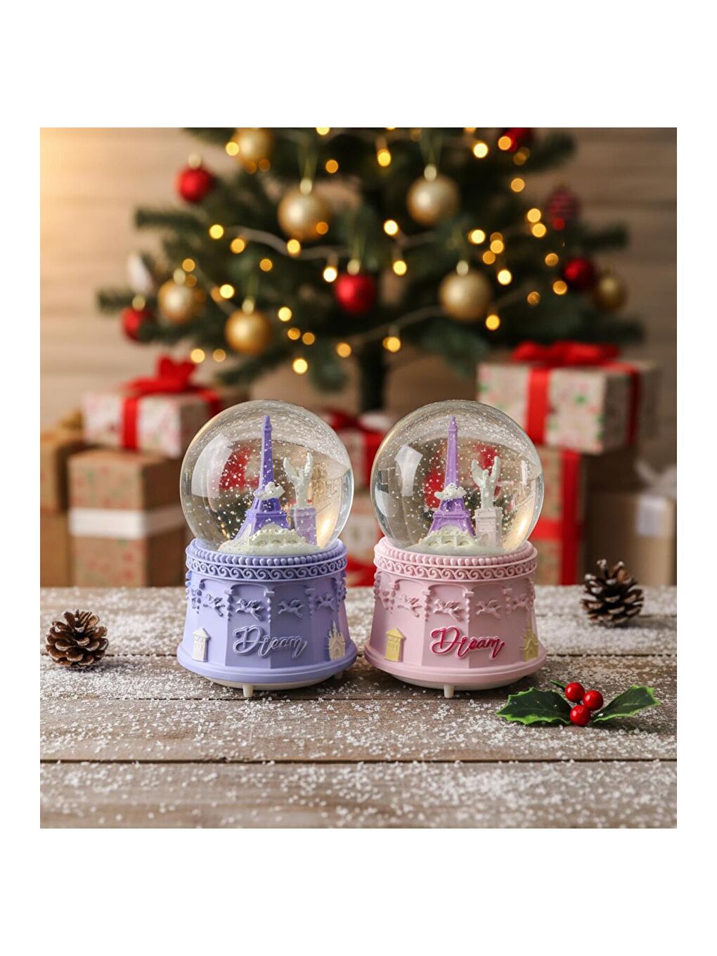 Karışık Büyük Boy Işıklı Müzikli Eiffel Dream Kar Küresi