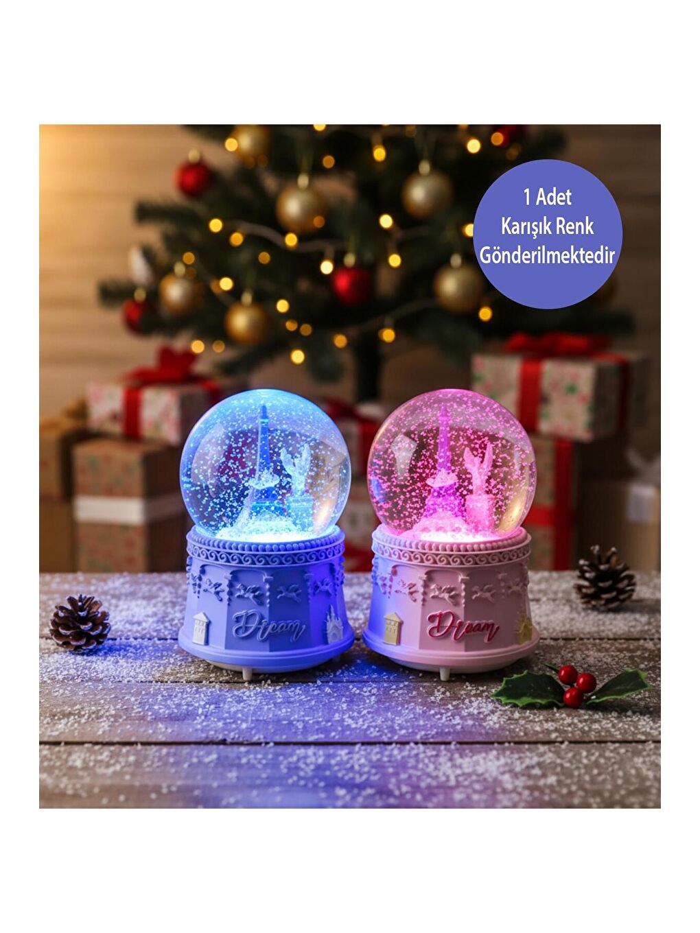 Karışık Büyük Boy Işıklı Müzikli Eiffel Dream Kar Küresi-1