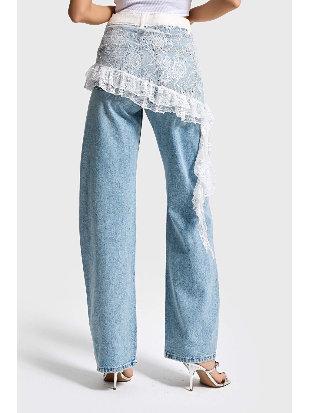 Mavi Kadın Ice Jean Rengi 4s5-99 Straight Fit %100 Pamuk Dantel Detaylı Etek Özel Tasarım Denim Jean-4