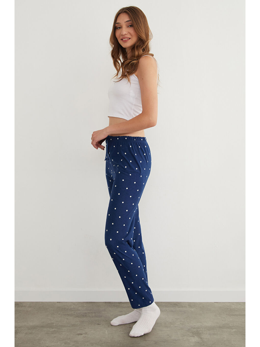 Lacivert Kalp Desenli Süet Pijama Altı-3