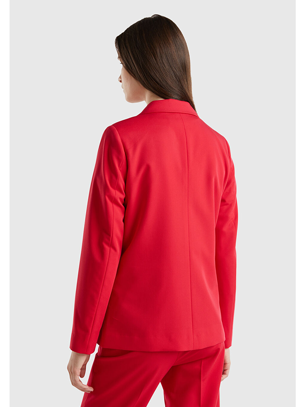 Kadın Kırmızı Poliviskoz Tek Düğmeli Kırlangıç Yaka Blazer Ceket-1
