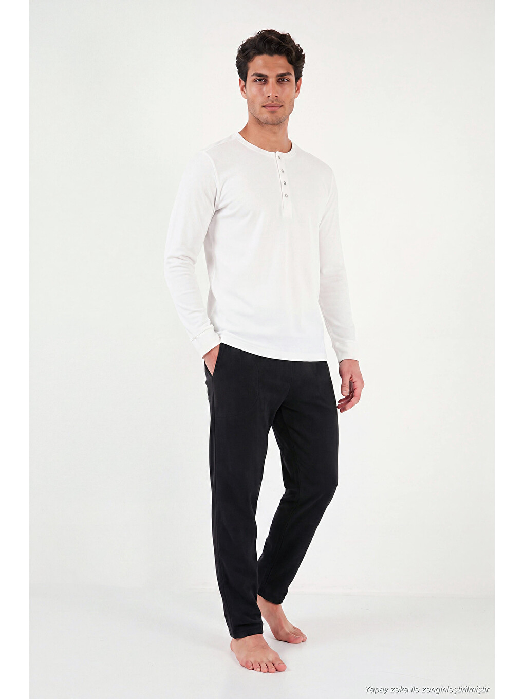 Siyah Lastikli Bel Düz Paça Ultra Soft Polar Pijama Altı 6098001-2