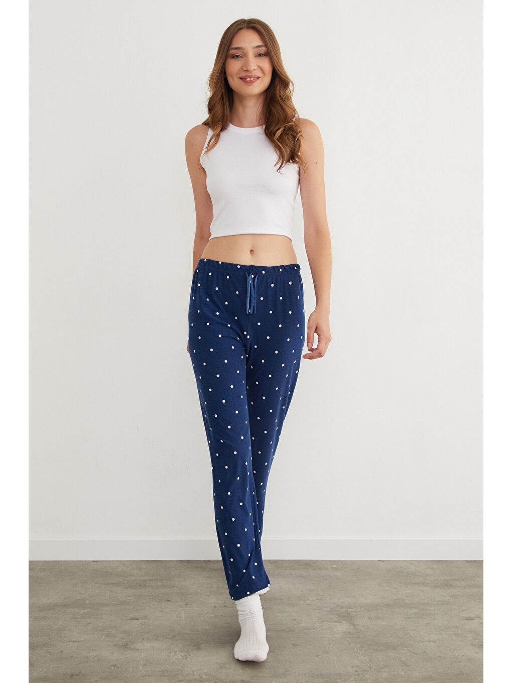 Lacivert Kalp Desenli Süet Pijama Altı-4