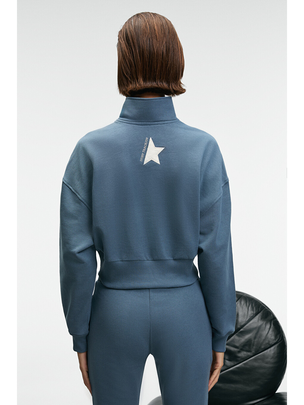 Thalıa Kadın Arka Baskılı Ve Patch Detaylı Fermuarlı Dik Yakalı Petrol-mavi Sweatshirt-5