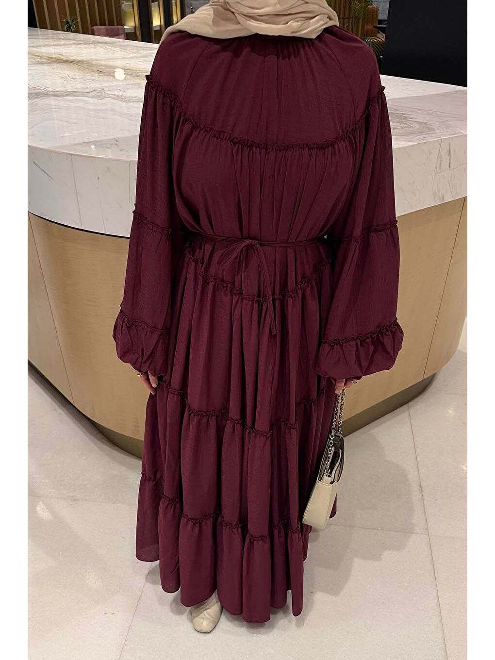 Fırfır Detaylı Tesettür Elbise Patlıcan Moru-2