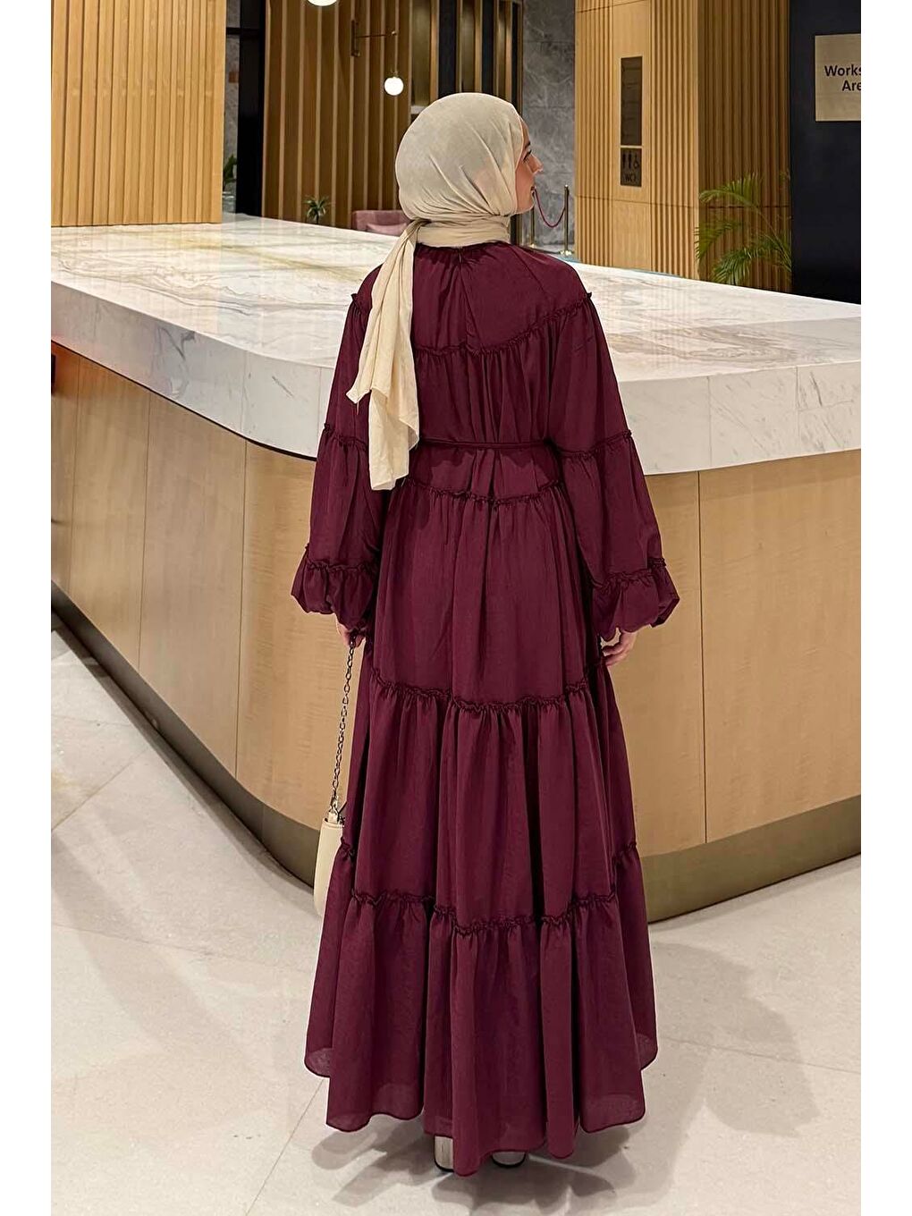 Fırfır Detaylı Tesettür Elbise Patlıcan Moru-3