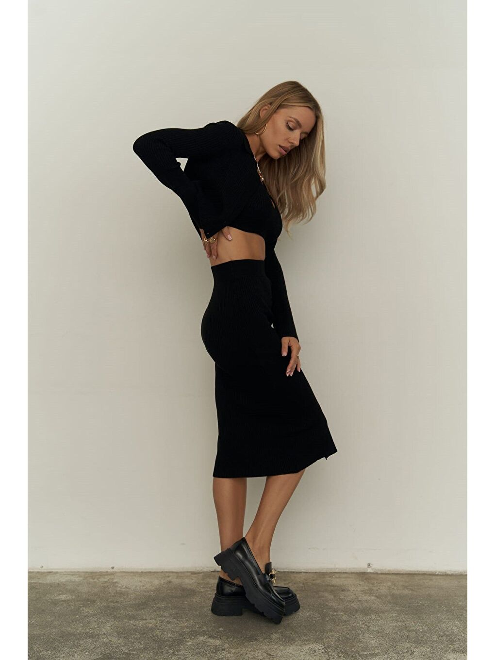 Crochel Siyah Üçlü Triko Takım-1