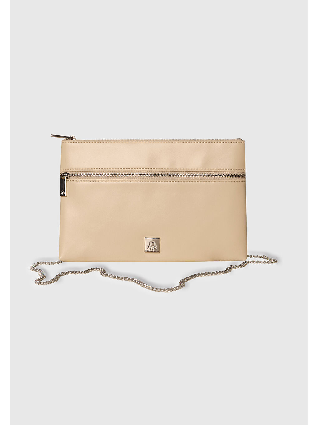 Bej Kadın Taş Rengi Fermuarlı Zincir Omuz Askılı Mini Çanta