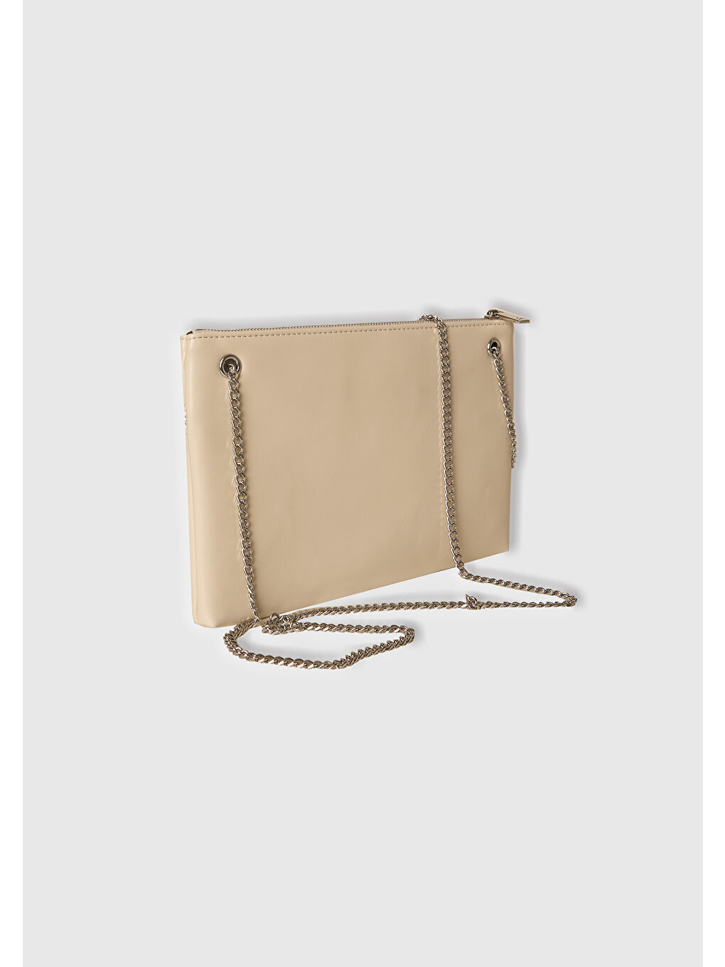Bej Kadın Taş Rengi Fermuarlı Zincir Omuz Askılı Mini Çanta-1