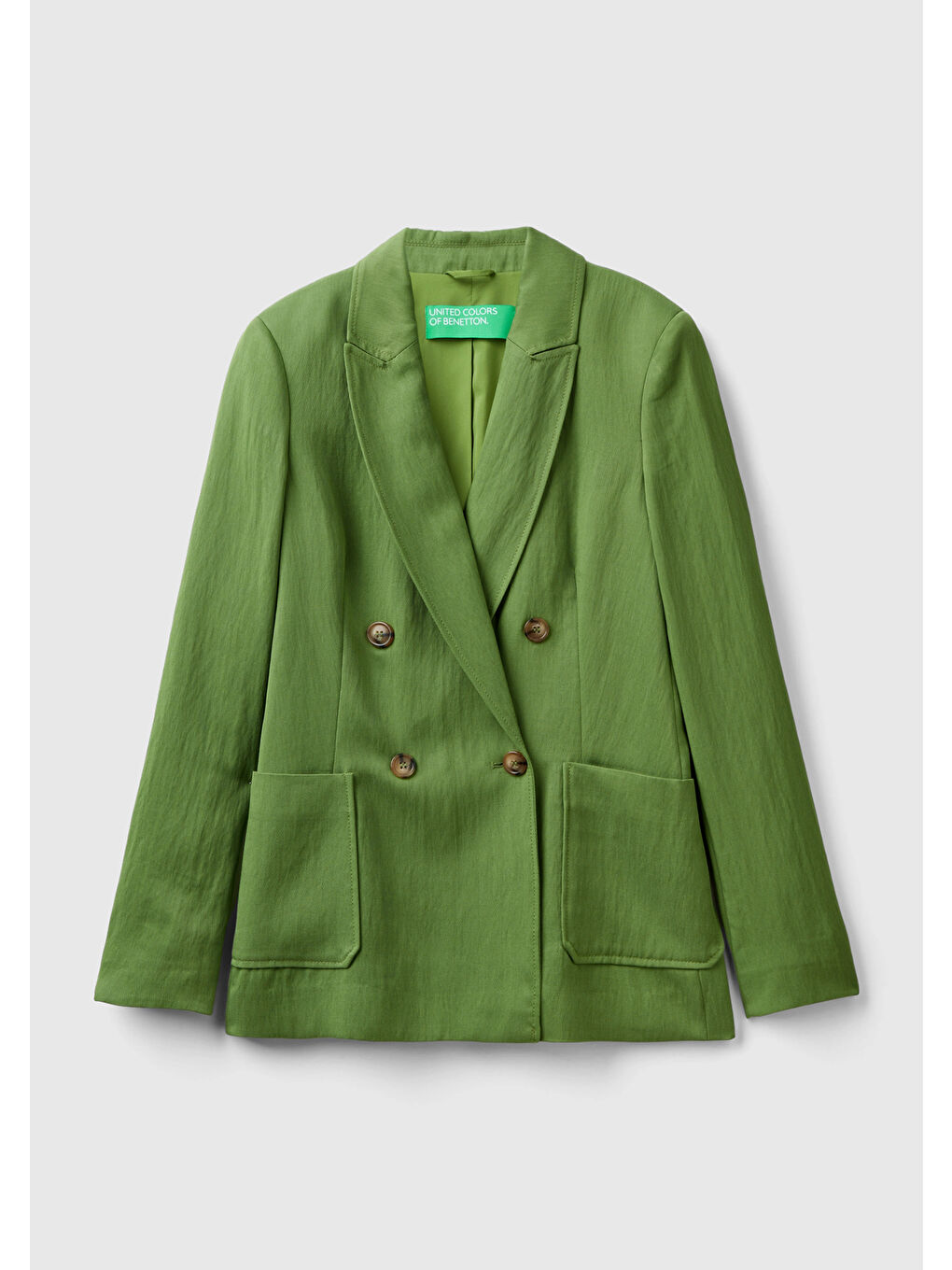 Kadın Soluk Yeşil Liyosel ve Viskoz Karışımlı Yama Cepli Kruvaze Blazer Ceket-1