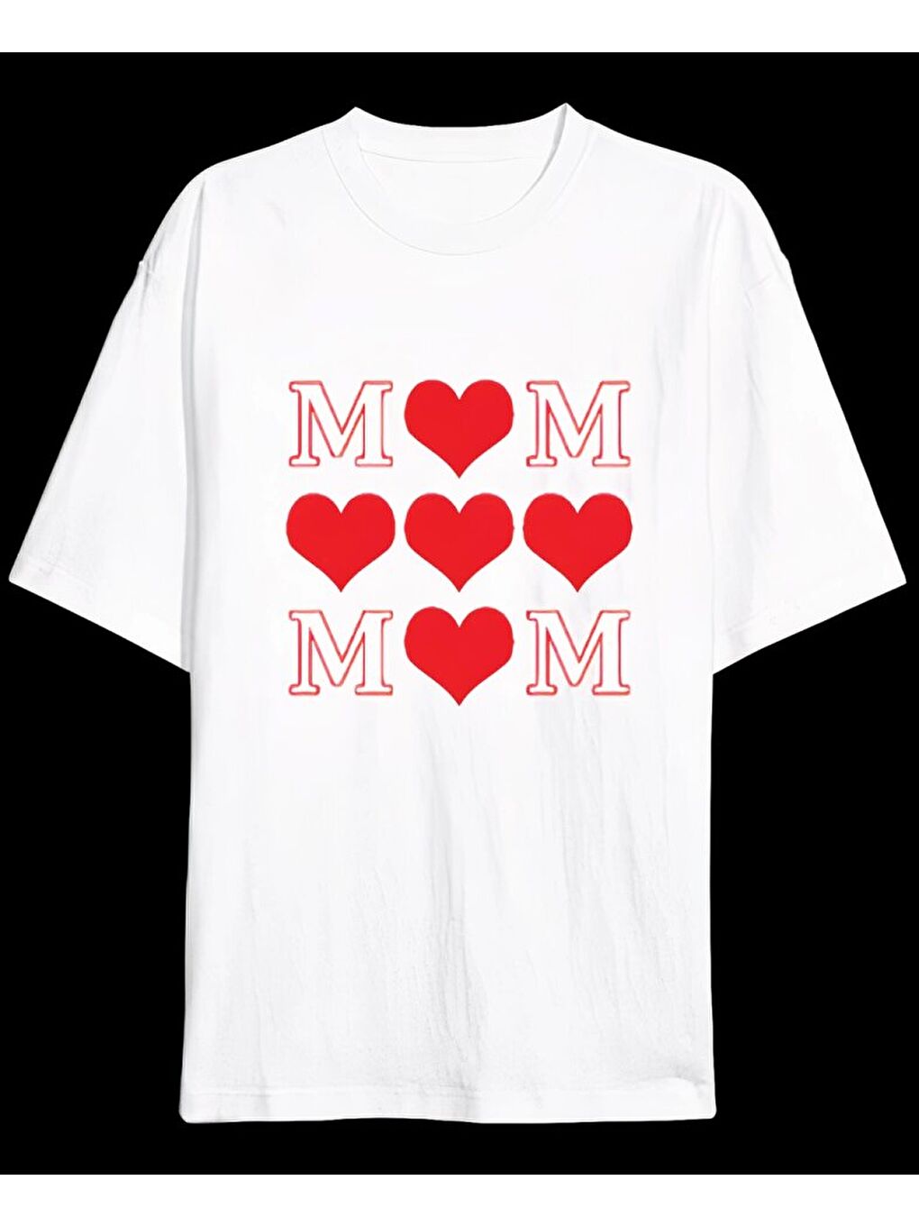 Anneler Gününe Özel Tasarım MOM Kalp Baskılı T-shirt - Beyaz