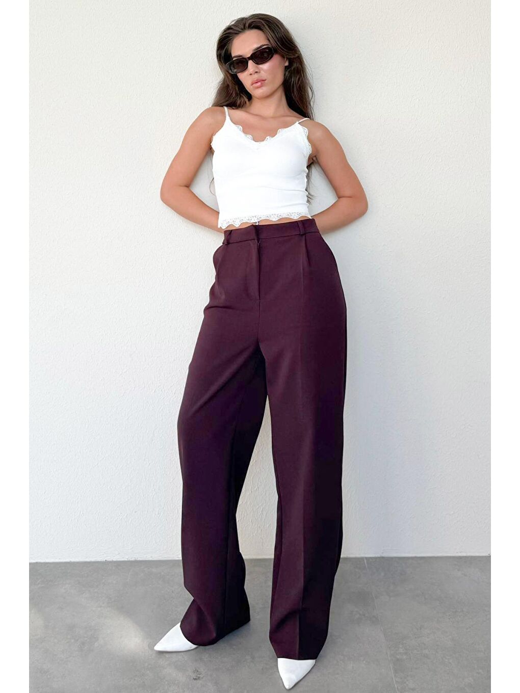 Mürdüm Yüksek Bel Kadın Palazzo Pantolon Mg2506-5