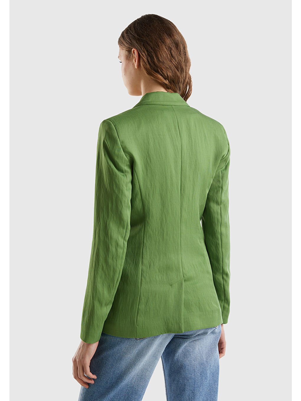 Kadın Soluk Yeşil Liyosel ve Viskoz Karışımlı Yama Cepli Kruvaze Blazer Ceket-2