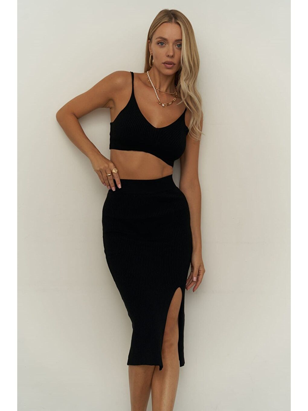 Crochel Siyah Üçlü Triko Takım-3