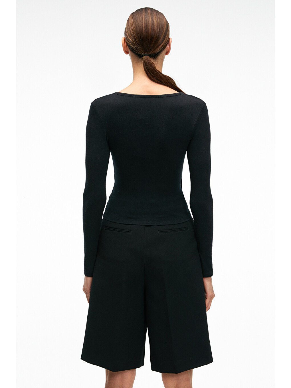 Callorıa Kadın V Yakalı Uzun Kollu Slim Fit Siyah Bluz-2
