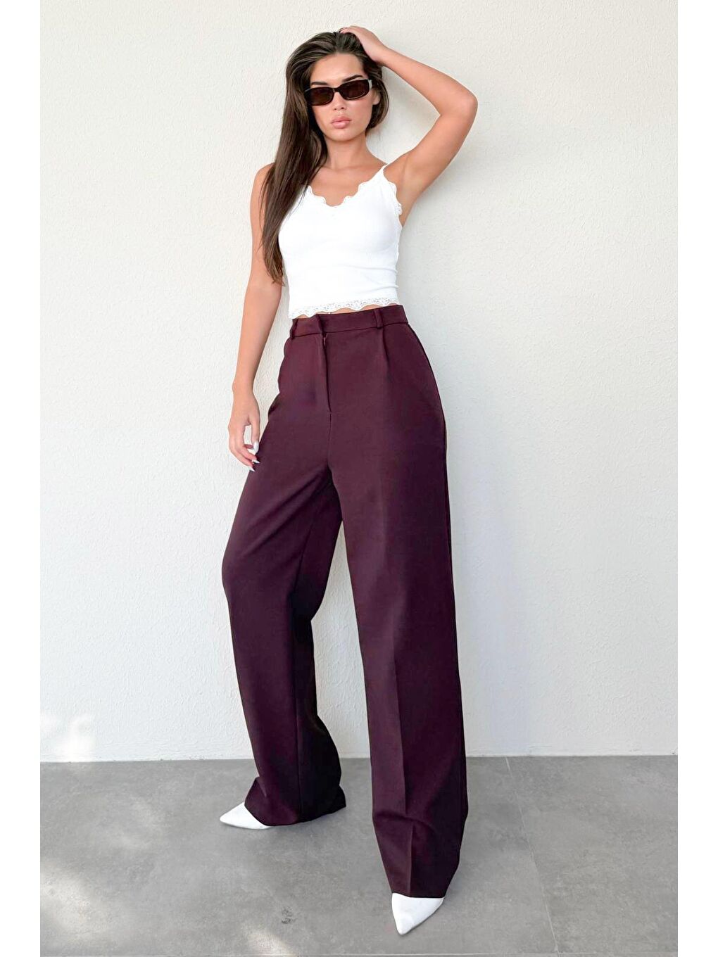 Mürdüm Yüksek Bel Kadın Palazzo Pantolon Mg2506-6