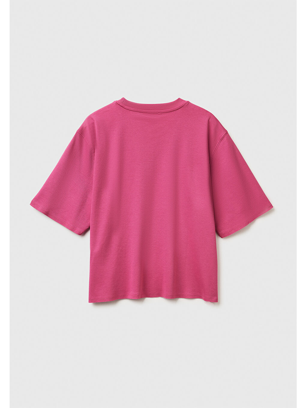 Kadın Koyu Pembe %100 Pamuk Önü Yazı Baskılı Bisiklet Yaka T-Shirt-3