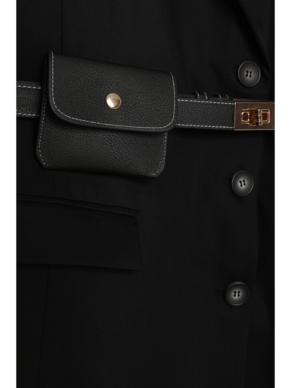 Kemerli Çanta Aksesuarlı Blazer Ceket Elbise Siyah-1