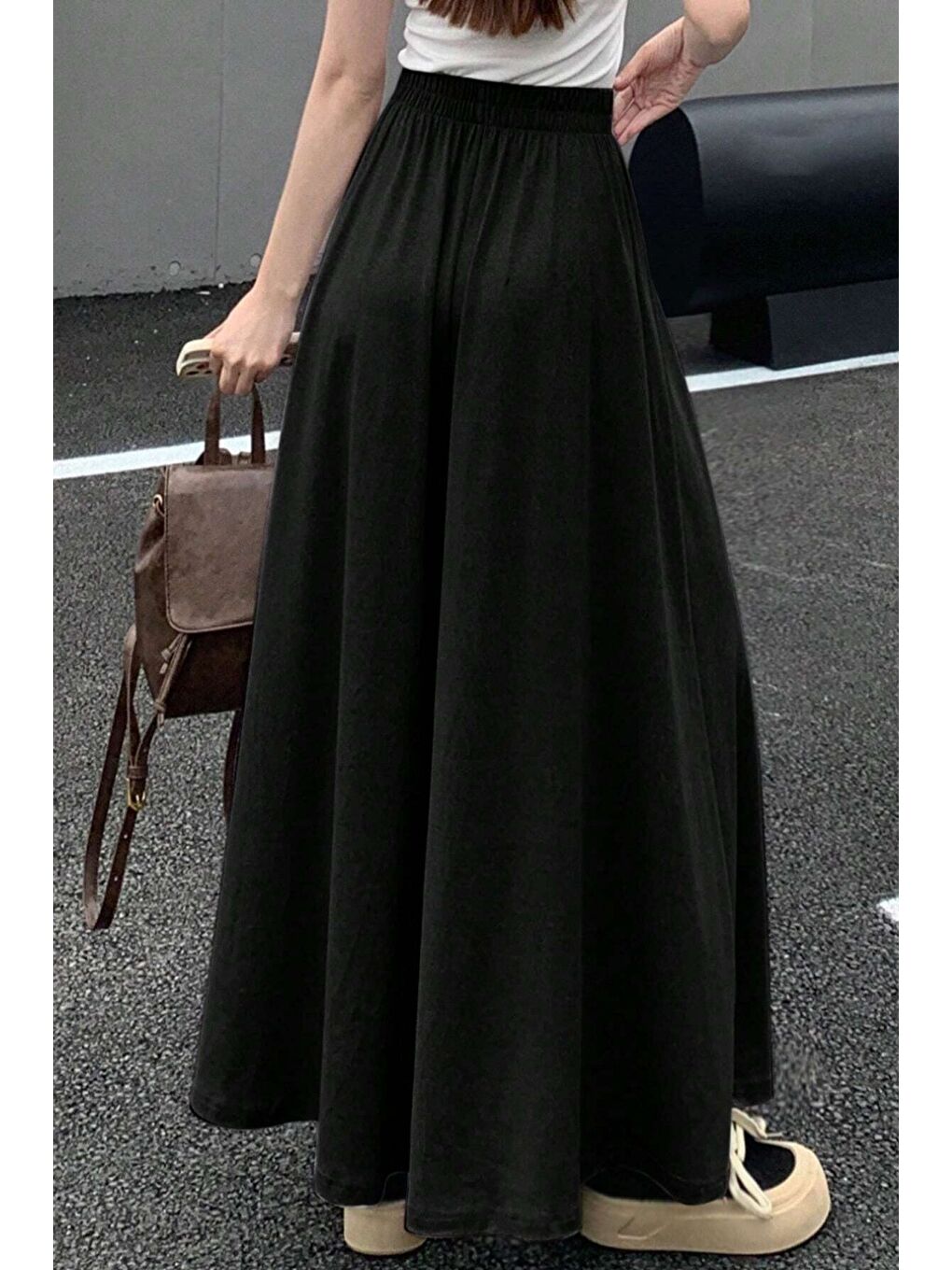 Siyah Kadın 2 İplik Oversize Bol Paça Tasarım Eşofman Altı Yüksek Bel Rahat Model-2