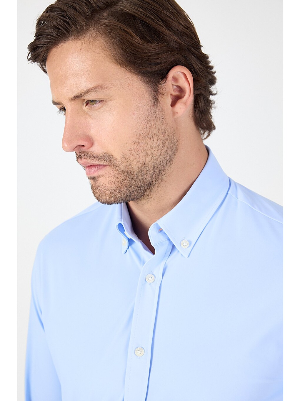 Koyu Mavi Uzun Kol Düğmeli Yaka Cepsiz Performans Ürün Slim Fit Gömlek 1004250270-3