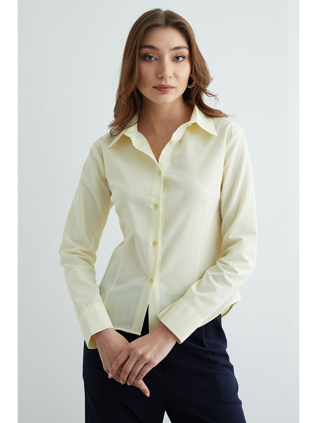 Sarı Basic Pensli Slim Fit Gömlek-2