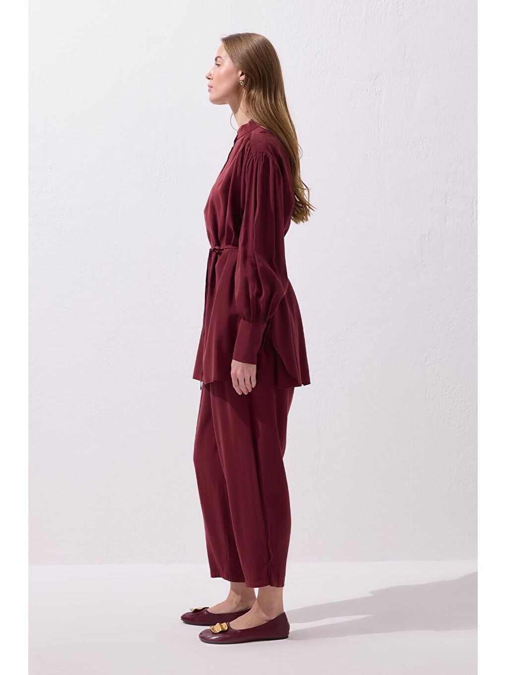 Tina Gömlek Pantolon Takım Bordo-1