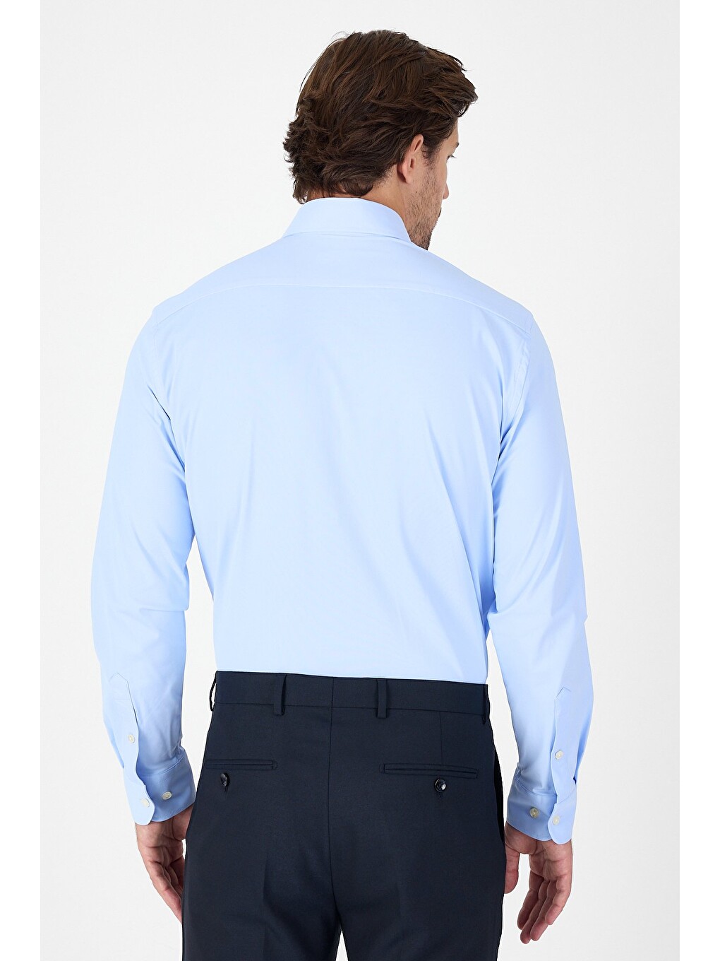 Koyu Mavi Uzun Kol Düğmeli Yaka Cepsiz Performans Ürün Slim Fit Gömlek 1004250270-4