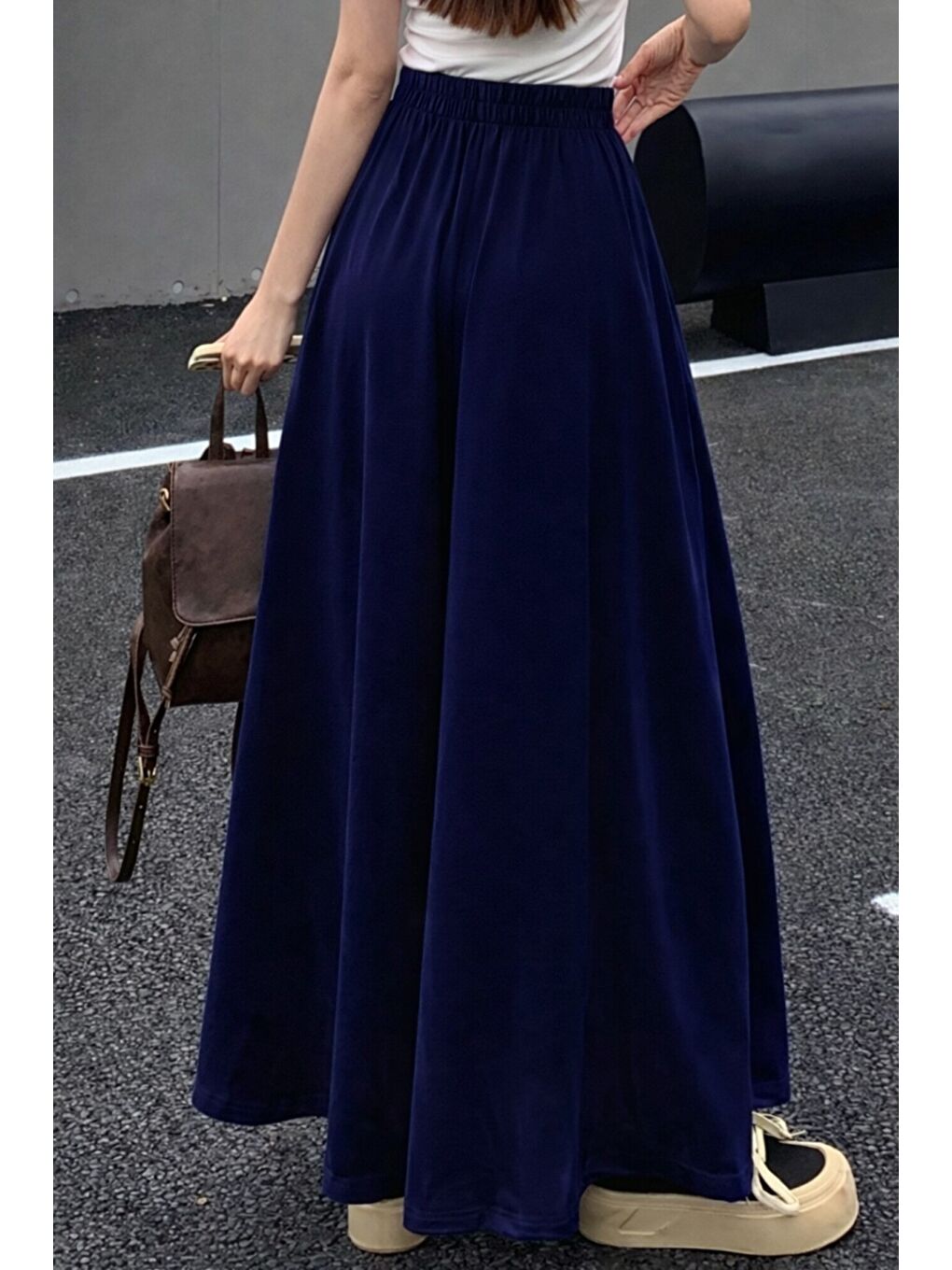 Lacivert Kadın 2 İplik Oversize Bol Paça Tasarım Eşofman Altı Yüksek Bel Rahat Model-2