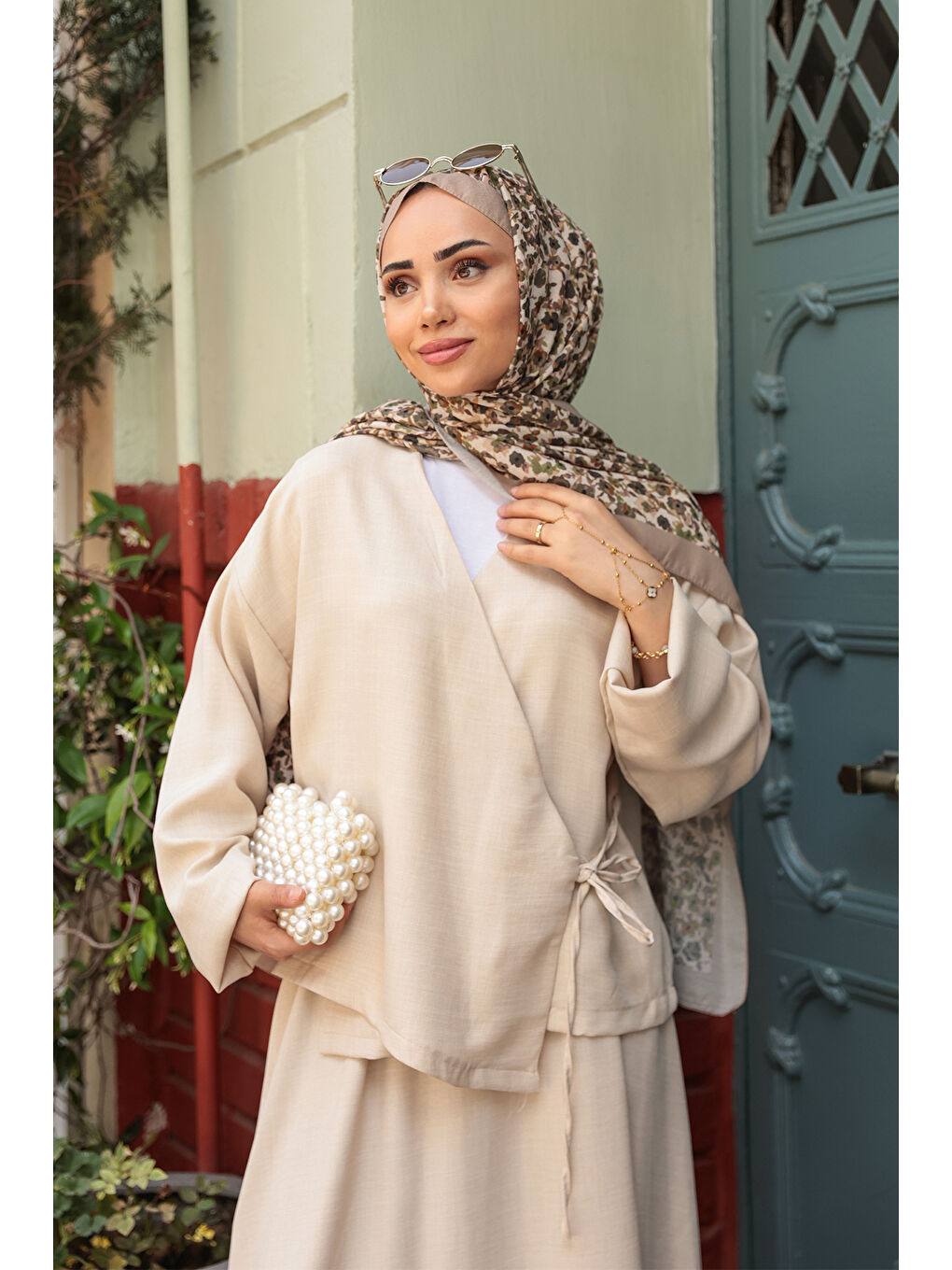 Ekru Kadın Yandan Bağlamalı Etekli Takım Krem-4