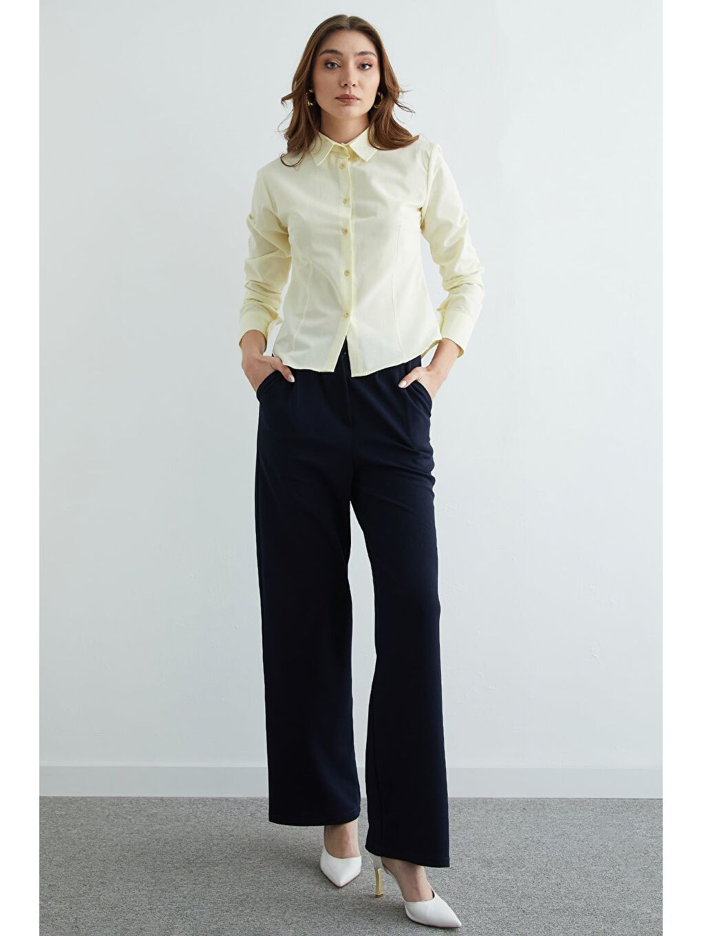 Sarı Basic Pensli Slim Fit Gömlek-4