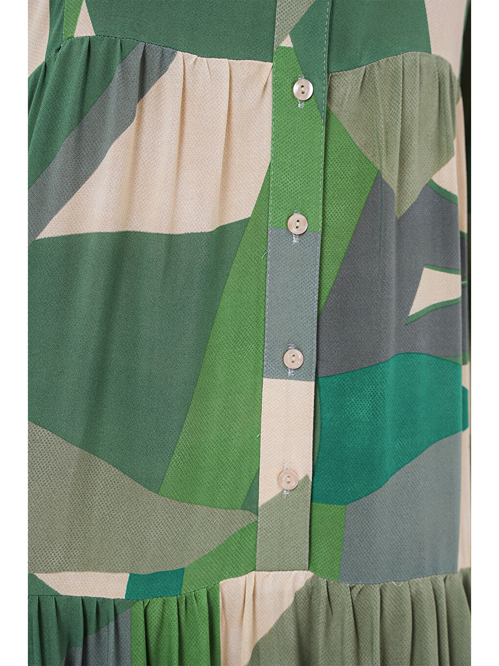 2423 Otantik Desenli Tesettür Elbise - A.Haki-3