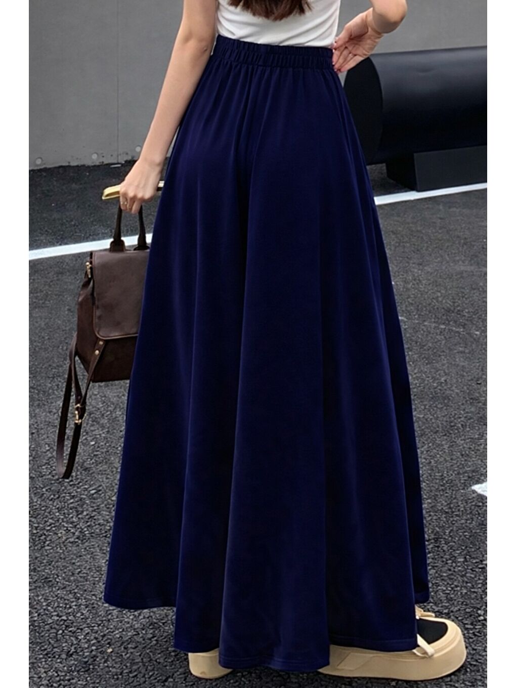 Lacivert Kadın 2 İplik Oversize Bol Paça Tasarım Eşofman Altı Yüksek Bel Rahat Model-4