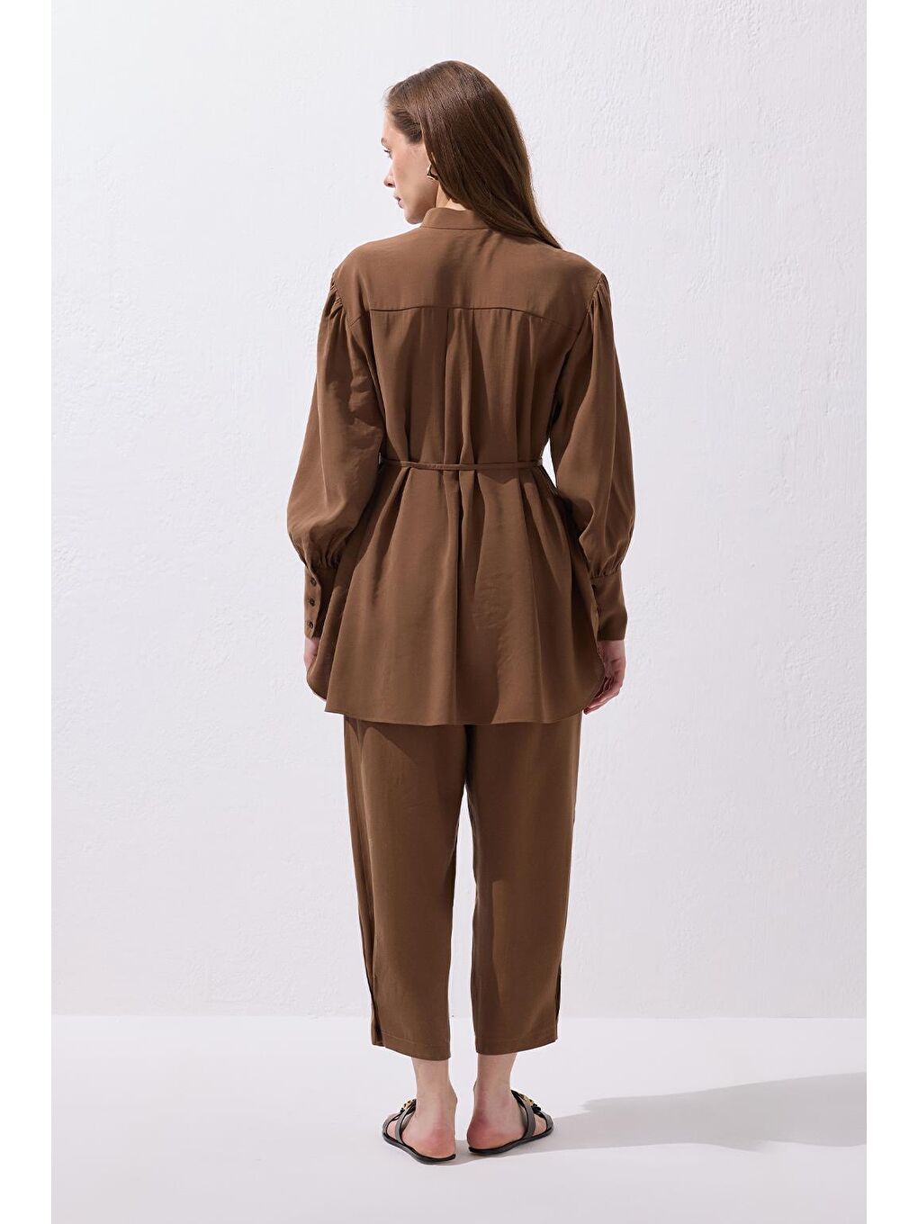 Kahverengi Tina Gömlek Pantolon Takım Kahve-2