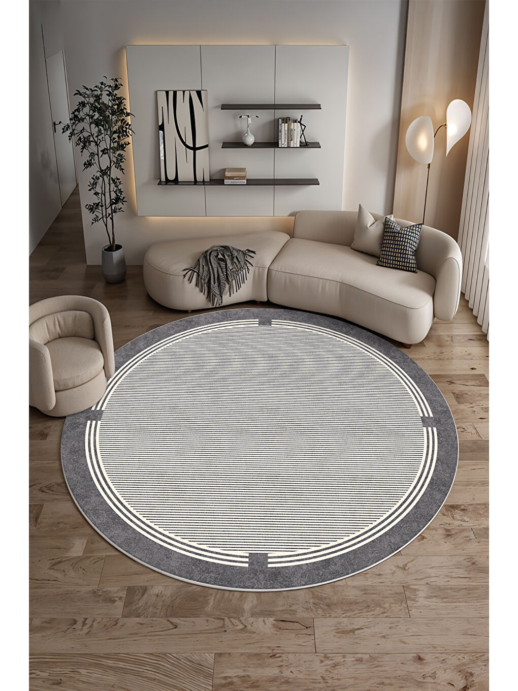 Antrasit Dekoratif Salon Halısı, Makinada Yıkanabilir, Kaymaz Taban, İnce & Modern Tasarım-3