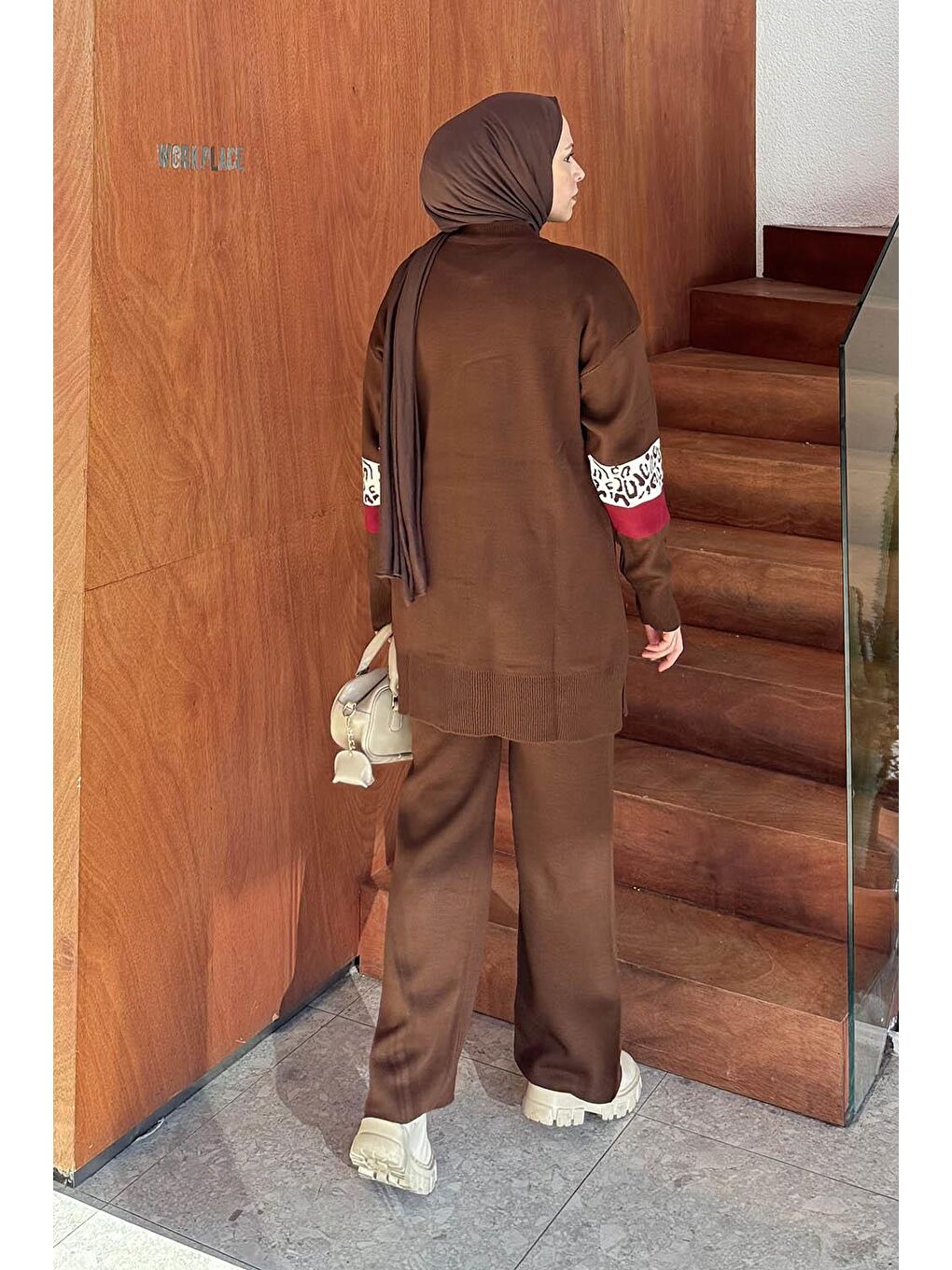 Desenli Triko Takım Acı Kahverengi-3