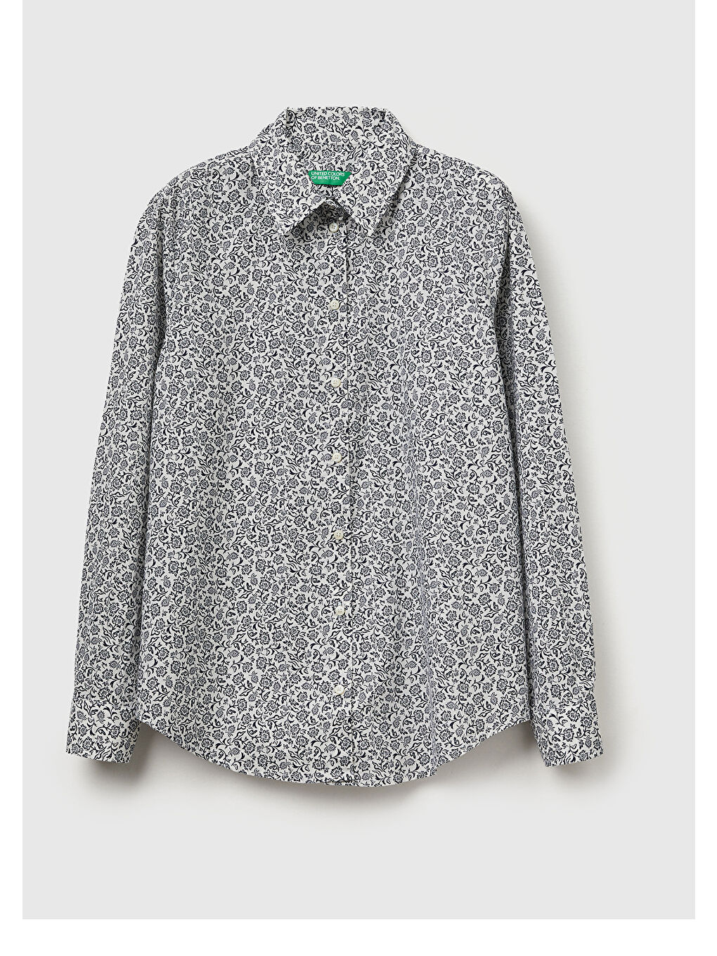 Kadın Gri Desenli %100 Pamuk Desenli Regular Fit Gömlek-1