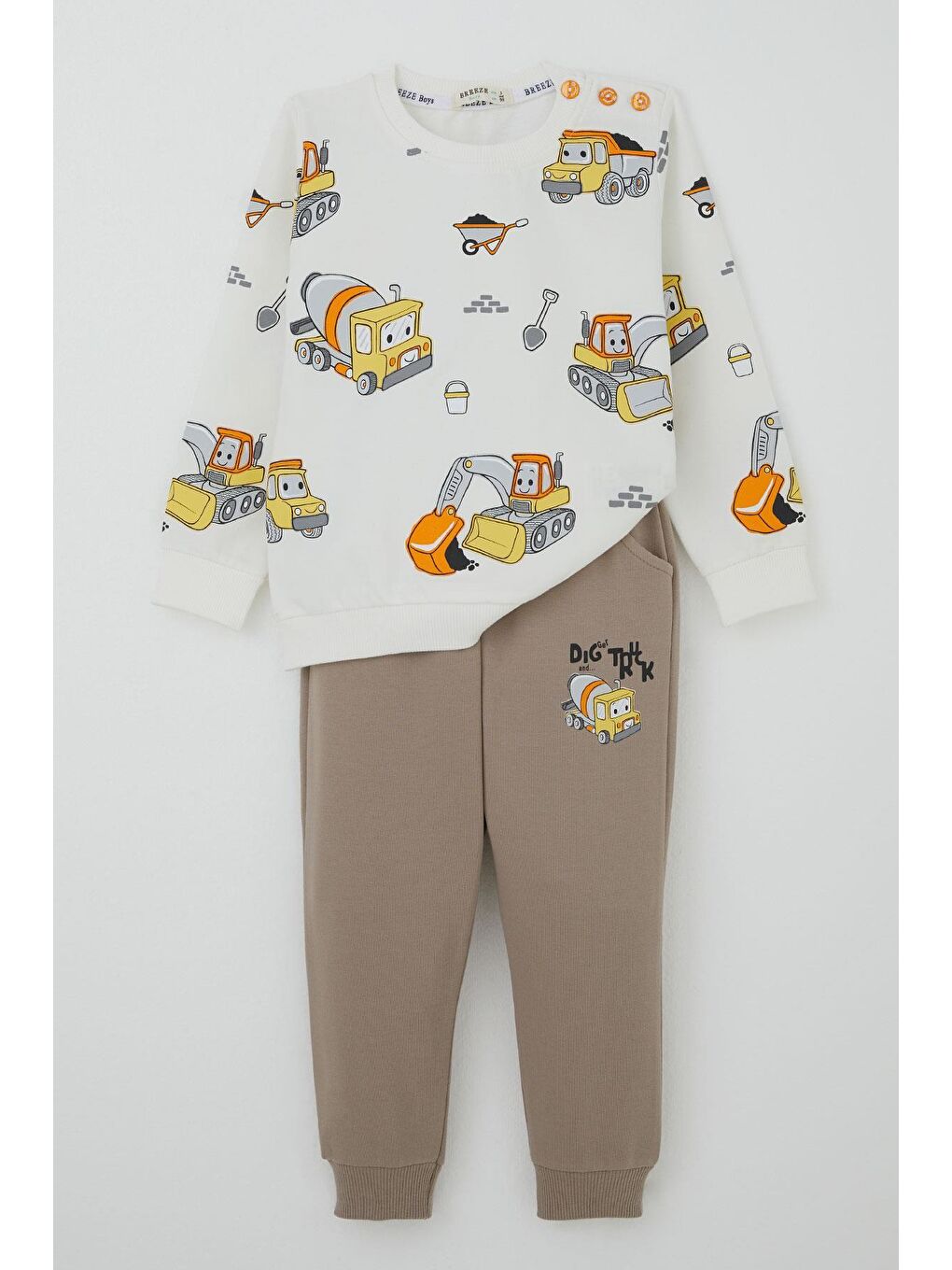 Erkek Çocuk Eşofman Takımı Küçük Operatör Çalışkan İş Makineleri Ekru (1-4 Yaş)-1