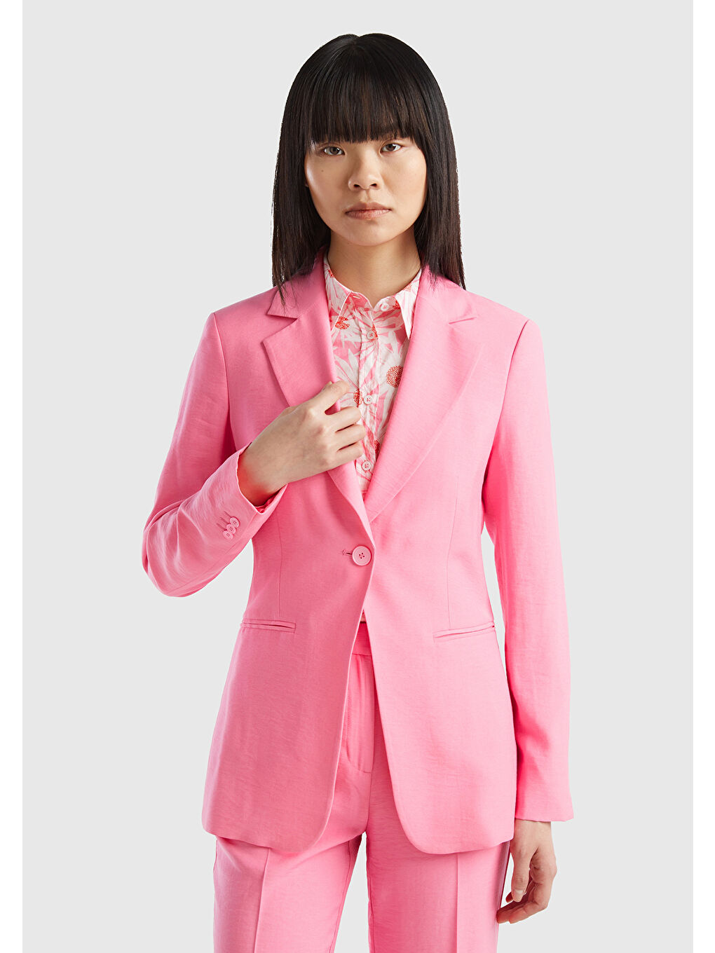 Kadın Açık Pembe Viskoz Karışımlı Slim Fit Blazer Ceket