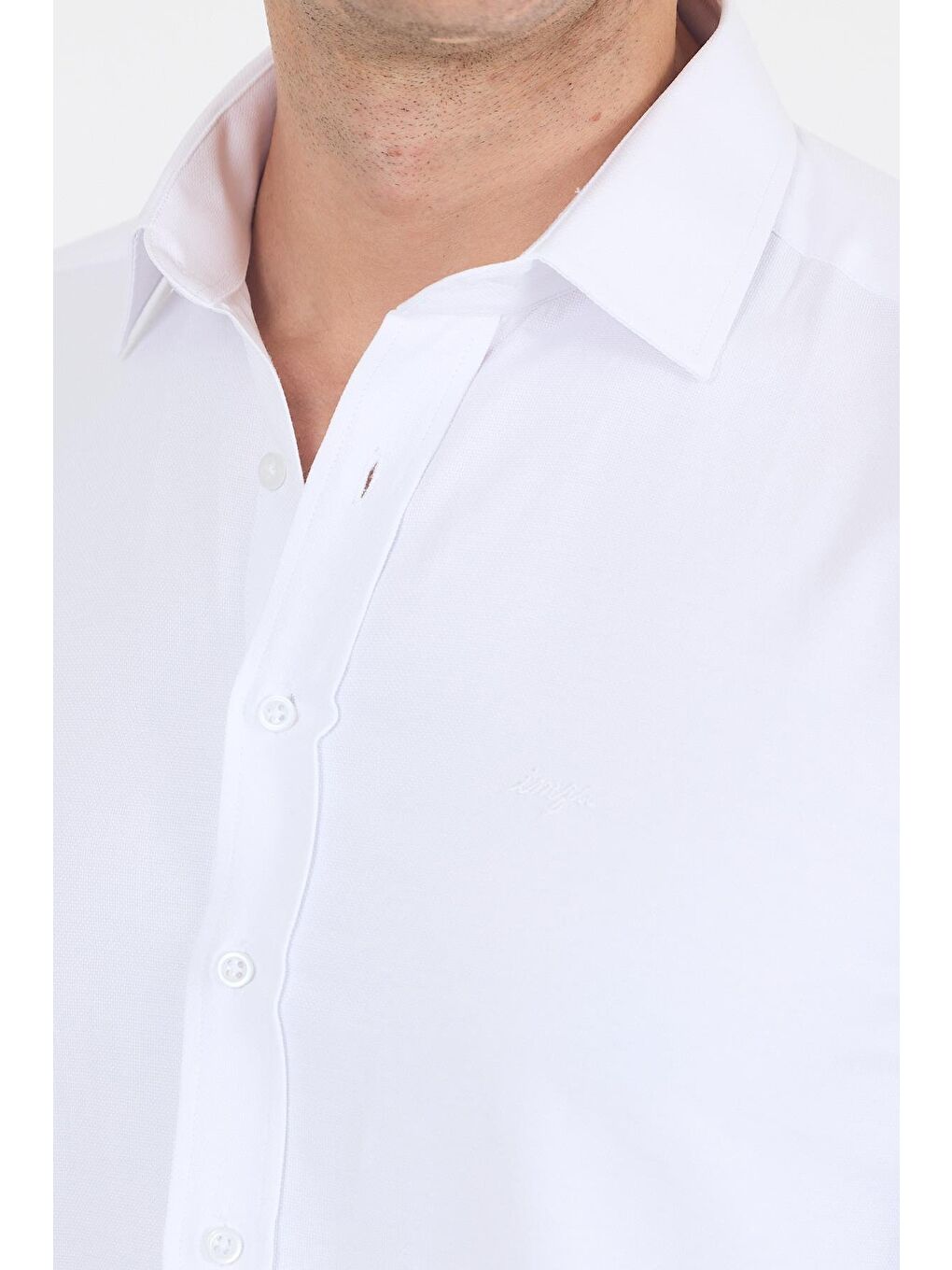 Beyaz Sert Yaka Düz Classic Pamuklu Slim Fit Gömlek 1004250214-3