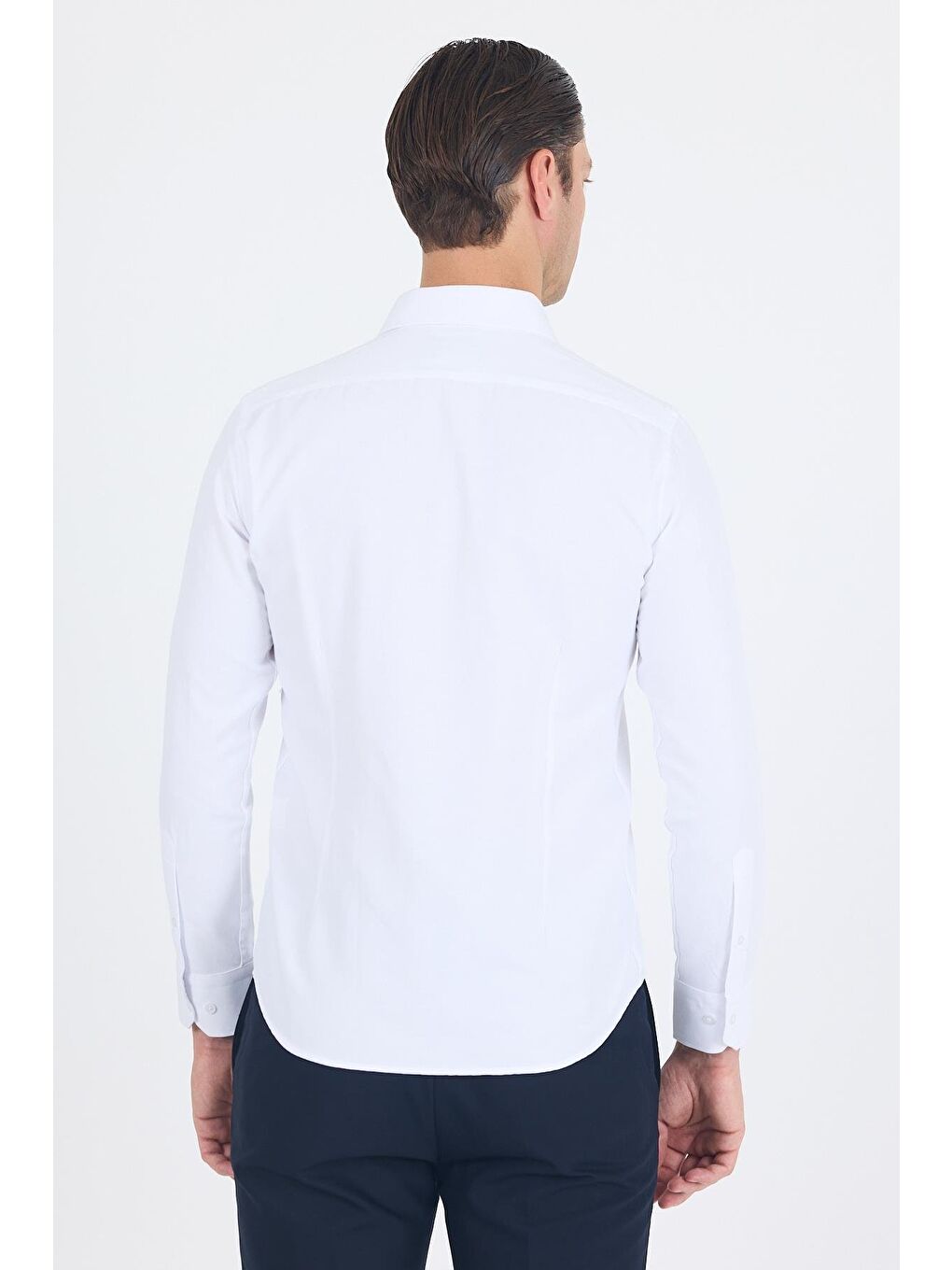 Beyaz Sert Yaka Düz Classic Pamuklu Slim Fit Gömlek 1004250214-4