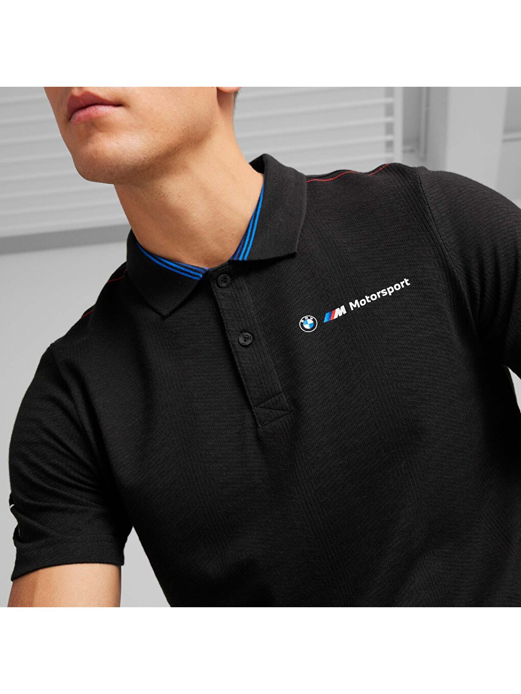 Siyah BMW M Motorsport Jacquard Erkek Polo-4