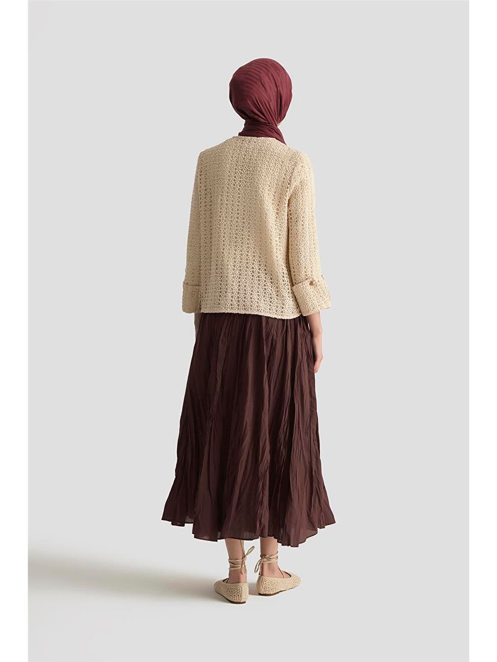 Kahverengi Kırışık Vual Etek 25Yd9180 Kızıl Kahve-3