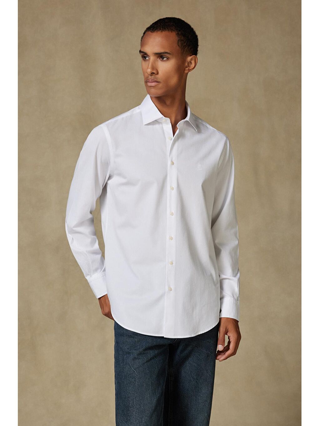 Piero Gabardin Pamuklu Comfort Fit Beyaz Klasik Yaka Erkek Düz Gömlek-2