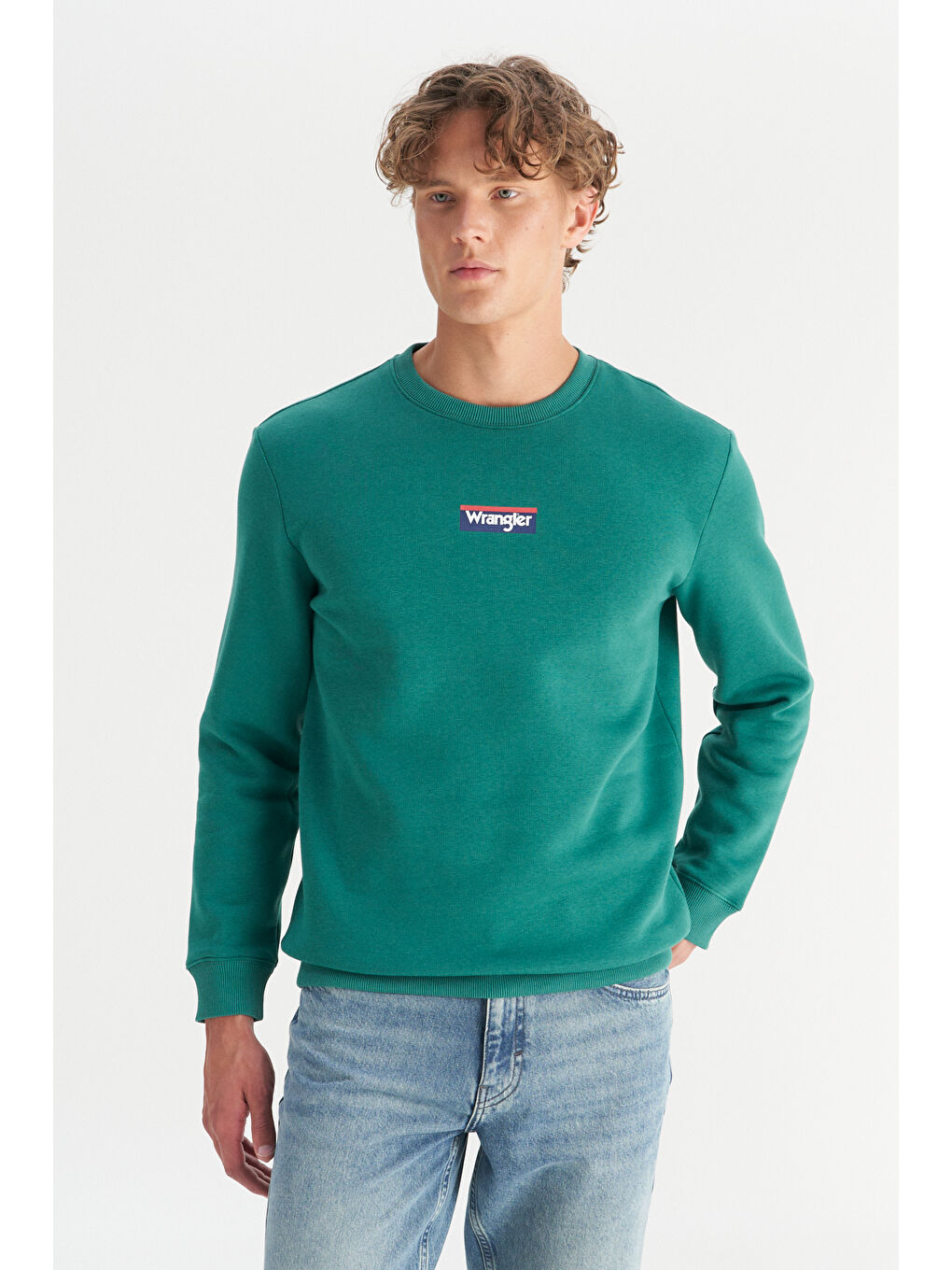 Regular Fit Normal Kesim Bisiklet Yaka İçi Polarlı Yeşil Sweatshirt-2