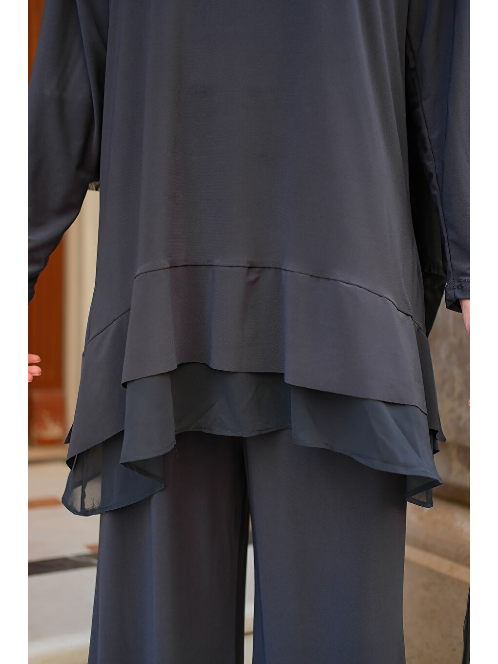 Kadın Tül Detay İkili Takım Antrasit-3