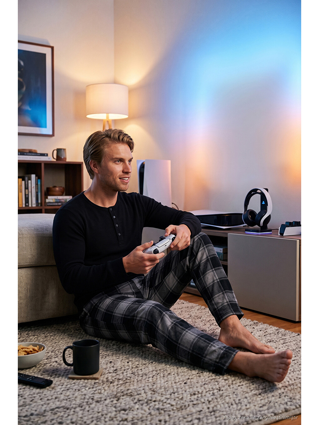 Gri Lastikli Bel Düz Paça Ultra Soft Polar Pijama Altı 6098001