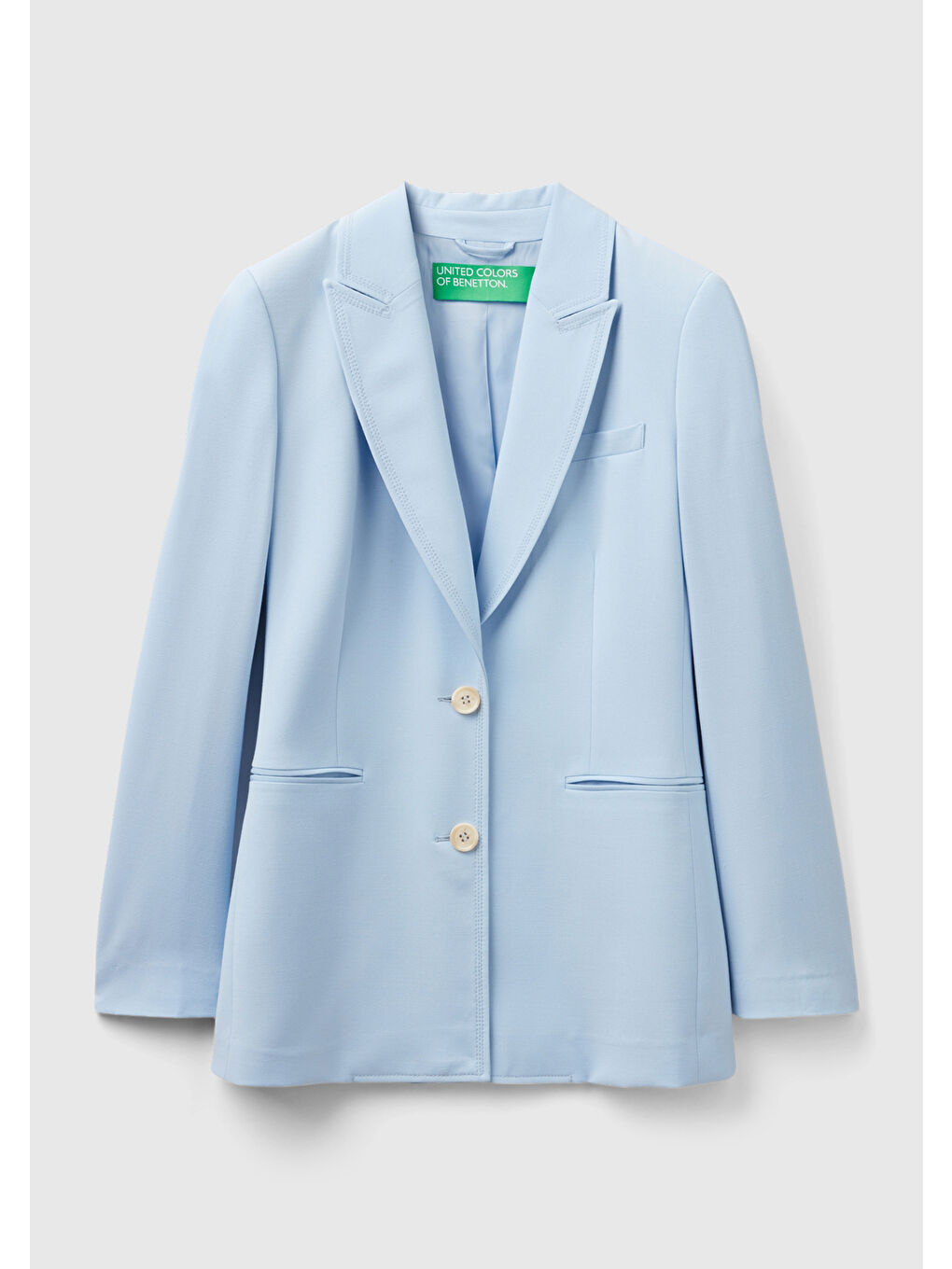 Kadın Açık Mavi Maskulen Kesim Önü Düğmeli Yalancı Kruvaze Ceket-1