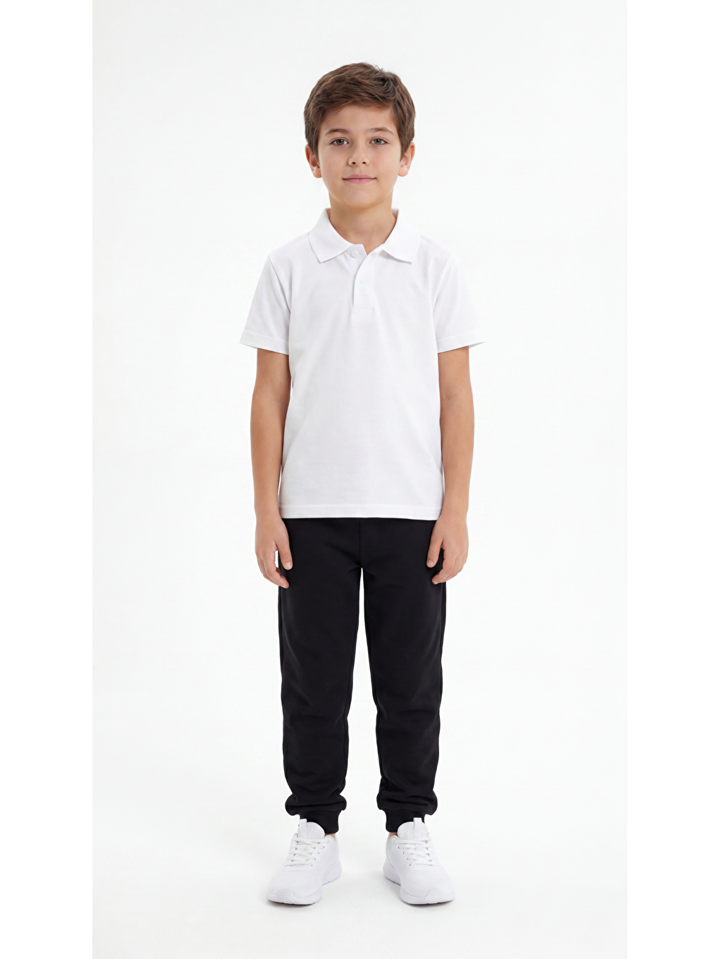 Beyaz Erkek Çocuk Okul Kısa Kol Polo Yaka Lakost